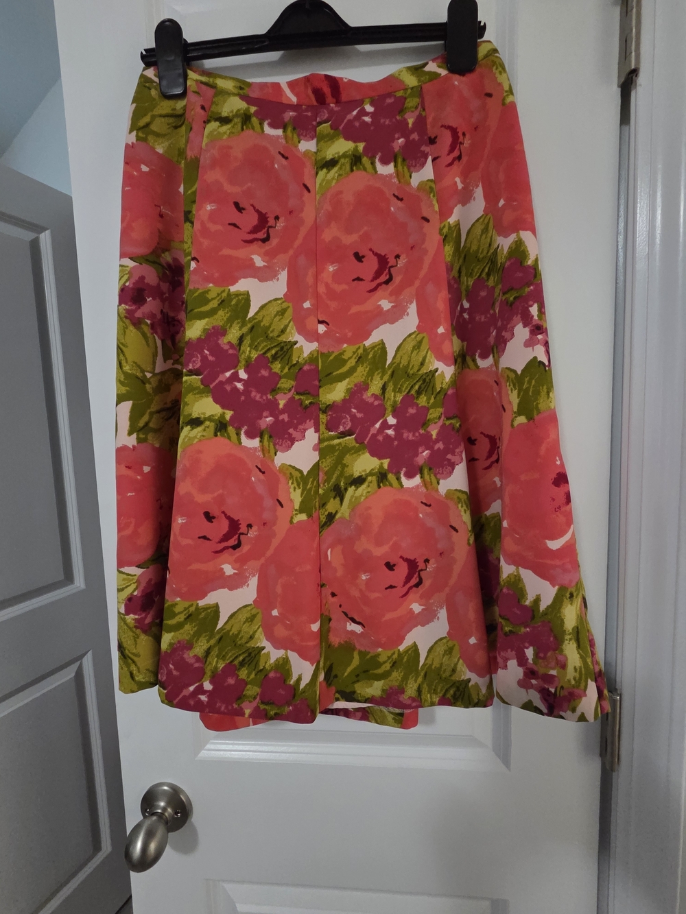 Talbots Coral Pink and Green Floral Circle Skirt